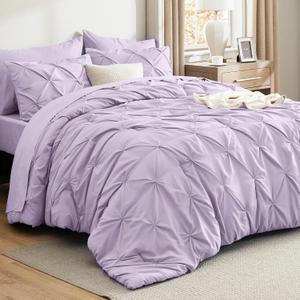 Bedsure Twin Comforter Set Light Purple - Bed in a Bag Twin Size Bedding 5 Pieces, GentleSoft Pintuck Bed Set Gift for Family, Pinch Pleat Light Purple Comforter with Sheets, Pillowcase & Sham