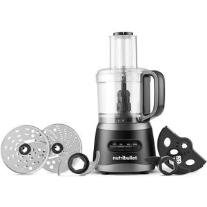 nutribullet NBP50100 Food Processor 450-Watts with 7-Cup Capacity and Stainless Steel Slice, Shred, Chop and Dough Attachments, Black