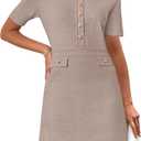 MEROKEETY Women's Summer Bodycon Sweater Dress Business Casual Outfis Short Sleeve Knit Button Formal Elegant Work Dress (Medium)