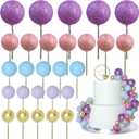 ASTARON 50 Pcs Ball Cake Topper Sticks Mini Balloons for Cake Decorating Supplies Foam Balls Cake decorations for Party Cake Birthday Cake Toppers Decorations (Pink，Purple，Blue)
