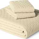 Amazon Basics Brushed Microfiber Quilt Set, Extra Soft with Natural Texture, 3-Piece, King, Beige