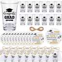 50 Set Graduation Acrylic Shot Glasses for 2025 Congrats Grad Party Favors, Reusable 1.2 oz Clear Shot Glasses with Round Gift Cards and Organza Bags for High School College Graduates (Black)