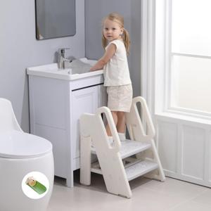 Foldable Step Stool for Kids Adjustable 3 to 2 Stool for Bathroom Sink Toddler Toilet Potty Training Stool Baby Kitchen Stool Children Step Ladder with Non-Slip Pads, Grey (Gray)