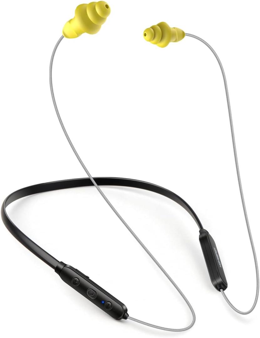 HomeSpot Noise Reduction Wireless Neckband Headphones with Qualcomm aptX HD, 27dB NRR, CVC Noise Cancelling Mic & Controls, 20H Playtime for Work Safety OSHA Compliant - Gray Wire Yellow Earbuds