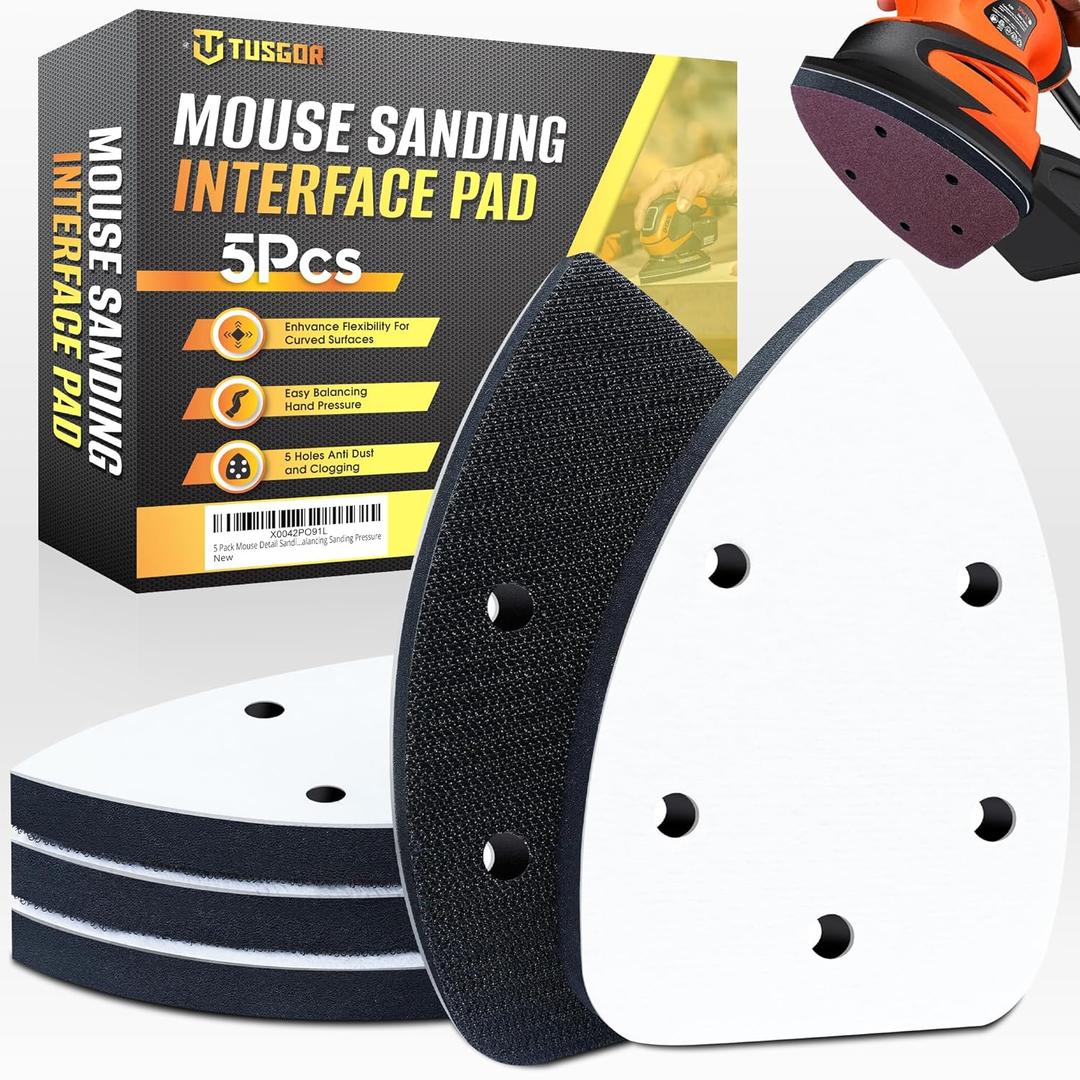 5 Pack Mouse Detail Sanding Interface Pad Hook and Loop - Triangle Sanding Pads with 5 Holes Foam Interface - Mouse Sander Sandpaper Backing Pad for Flexibility & Balancing Sanding Pressure