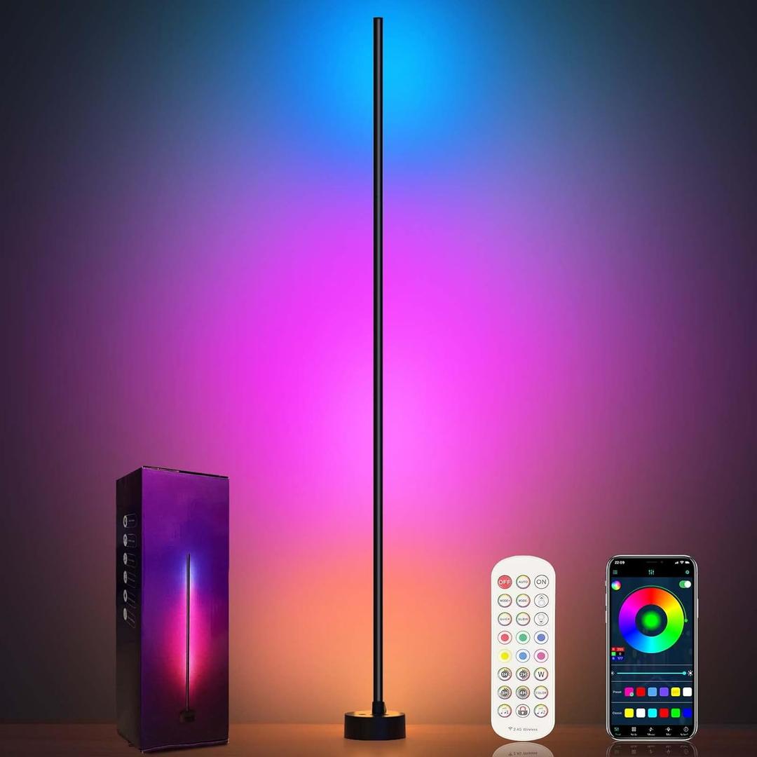 Corner Floor Lamp - Smart RGB LED Corner Lamp with App and Remote Control, 16 Million Colors & 68+ Scene, Music Sync, Timer Setting - Ideal for Living Rooms, Bedrooms, and Gaming Rooms (1_Pack)