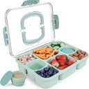 2 x Large Snackle Box Container with 2 Sauce Cups, 8-Compartment Divided Serving Tray with Lid & Handle, Portable Snack Tray for Travel Picnic, Leak-Proof, Dishwasher Safe, BPA-Free