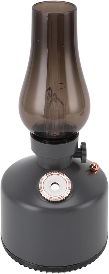 Humidifier Vintage Lantern with Lamp, Kerosene Lamp Shaped Quiet Home Humidifier, Aromatherapy Diffuser, 2 Mist Settings, Stepless Dimming, 260ML (Grey)