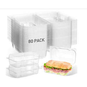 Seeloowy 80 Pack Clear Hinged Food Containers 7.2 × 4.9 × 2.6 Inch Plastic Cookie Containers Hinged Clamshell Takeout Boxes Disposable Loaf Cake Boxes for Salads Hamburger Fruit Dessert Sandwiches