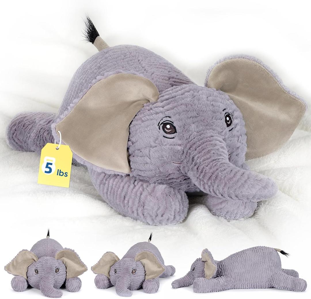 PEACH CAT 25.6 inch 5 lbs Elephant Weighted Stuffed Animals Realistic Elephant Plush Large Plushies Toys Body Pillow Gifts for Kids Adults