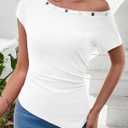SHEWIN Women Tops Summer Short Sleeve Shirts Dressy Casual Sexy Boat Neck Tshirt Trendy Date Night Off Shoulder Blouses 2026 Going Out Clothes Size XL, White (White, XL)