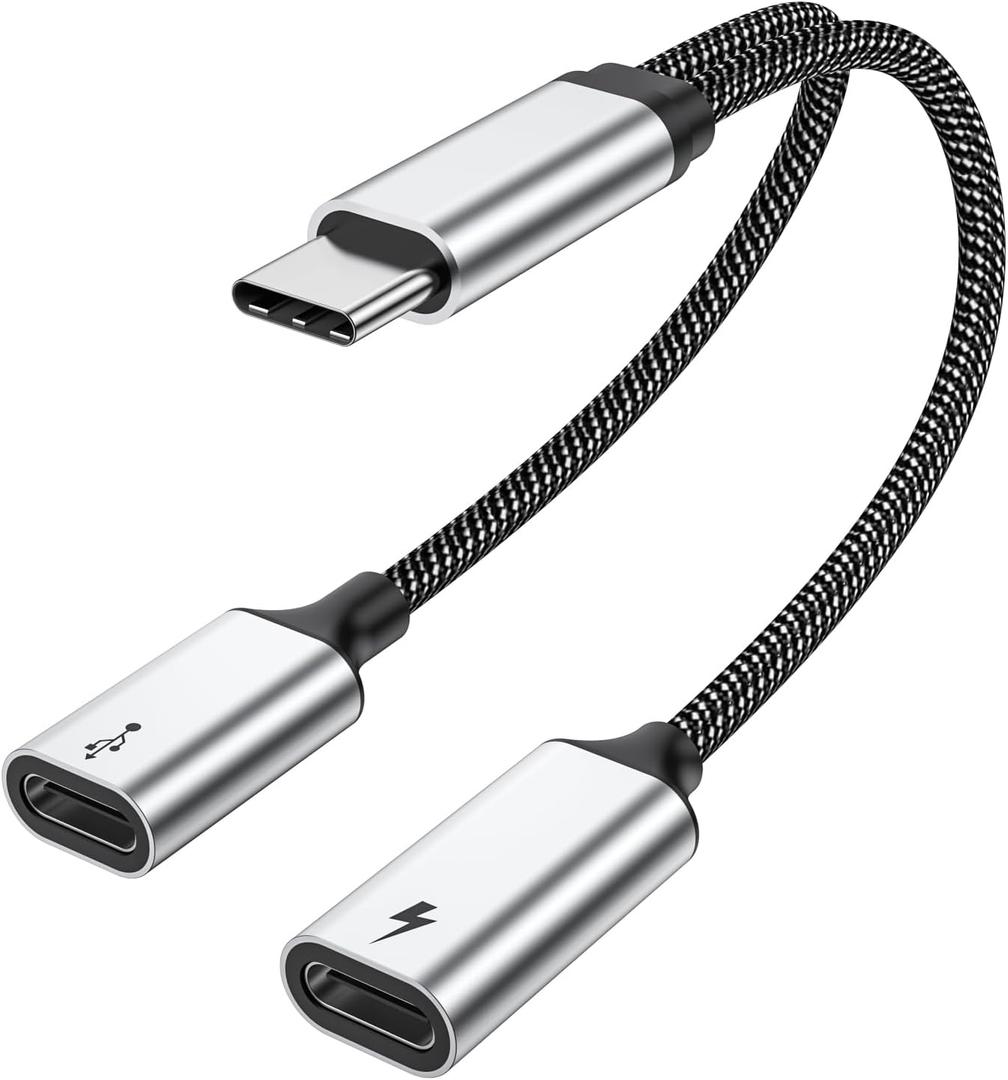 USB C Splitter Type C Y Splitter Cable(NOT for Monitor) C Male to 2USB-C Female Cord Double USB C Port Hub for Mac,Xbox One,PS5,Quest3(Charging Split NOT Supported) (1pack, Silver)