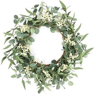 Amazon.com: Pinkpum 20'' Eucalyptus Wreath for Front Door, Porch, Window - Green Decor for Home, Farmhouse - Spring, Summer, Fall, All Seasons : Home & Kitchen
