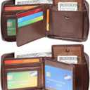Men's Shielded Wallet Zipper Leather Wallet Men's Bifold RFID Card Case Wallets for Men (Z-Coffee)