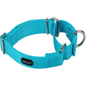 Mikivery Martingale Dog Collar Nylon Adjustable and Safety Training Colourful Comfortable Metal Buckle Pet Collars for Small Medium and Large Dogs(Ice Blue,M)