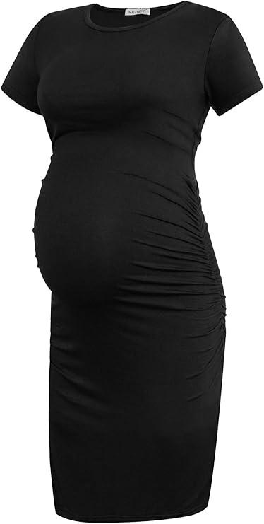 Smallshow Women's Short Sleeve Maternity Dress Ruched Pregnancy Clothes,M