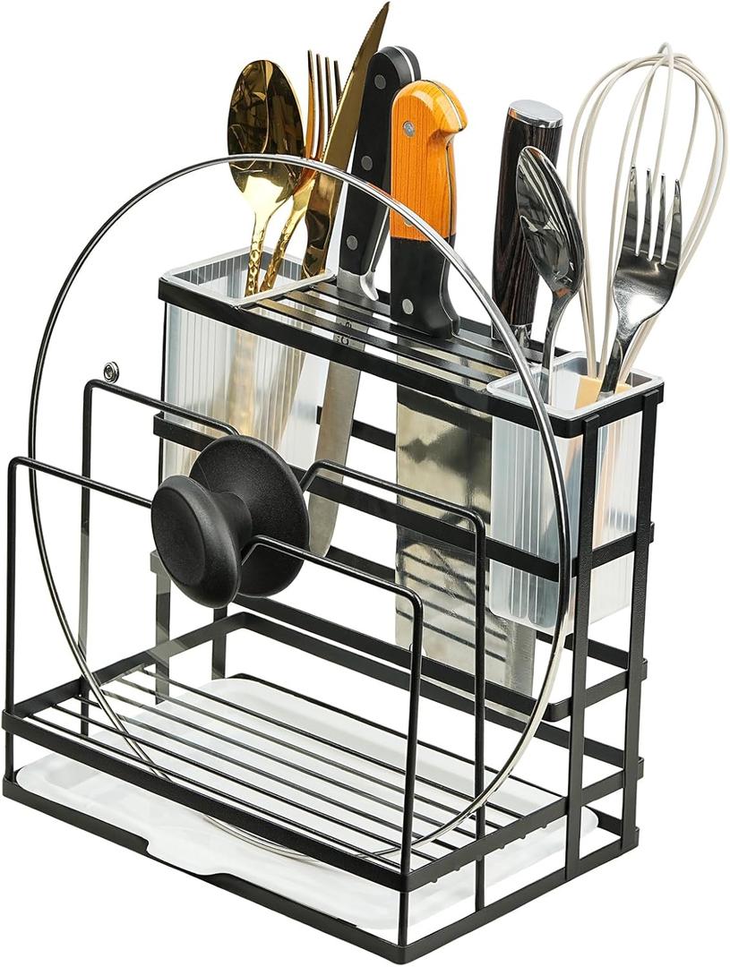 Universal Knife Block Holder, Kitchen Knife Holder Storage Organizer,Kitchen Utensils Holder, with Drain Tray,Towel Rack,Forks Spoons Knives Chopsticks Rack,Kitchen Countertop Rack