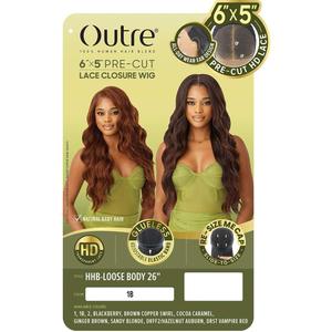 Outre 6X5 Pre-Cut Lace Closure Wig - Human Hair Blend - Loose Body 26" (DRST VAMPIRE RED)