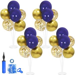 ZJDHPTY 4 Set Blue Gold Balloon Stand Balloon Centerpieces Table Decorations for Birthday Wedding Anniversary Retirement New Years Graduation Decorations Class of 2026