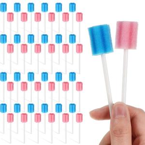 Outus 300 Pcs Toothettes Oral Swabs Disposable Mouth Swabs Sponge Bulk Dental Swabsticks Unflavored for Elderly Adults Mouth Cleaning Oral Cavity Care Health, Pink and Blue (Not Individual Packing)
