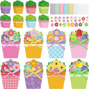 Pasimy 24 Sets Card Making Kits DIY Handmade Greeting Card Kits with Flowers Stickers Envelopes Ribbon for Primary School Mother's Day Make Your Own Crafts Gifts