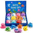 12Pcs Bath Bombs for Kids Gift Set, Ocean Theme Fizzy Bath Bomb with Surprise Colors & Hidden Toy, Moisturizing Fizzers for Boys & Girls, Fun Bath Time with Heavy Froth & Bubbles for Soft Skin
