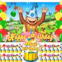 Cartoon George of Curious Birthday Party Decorations Banner Backdrop - Cartoon Monkey Themed Banner Party Supplies for Kids Fans, Happy Birthday Photography Background Wall Decor