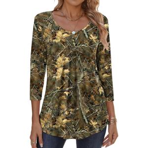 Zeagoo 3/4 Sleeve Tops for Women Crew Neck Blouses Pleated Casual Shirts Fall Work Clothes 2025 (Large)