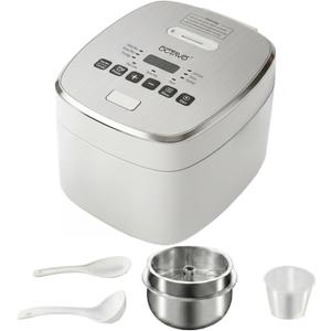 OCTAVO Low Carb Rice Cooker, 5-Cup Uncooked Stainless Steel Inner Pot, Low Sugar Rice Maker with 24H Timer and Auto Keep Warm, Small Rice Maker LED Display, White Rice/Brown Rice/Grains/Oatmeal