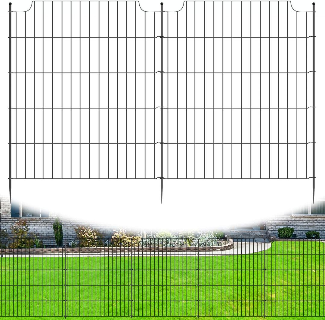12 Panels Decorative Garden Fence, 33 in(H) X 29 ft(L) No Dig Animal Barrier Fencing, Rustproof Metal Wire Border Fence for Dogs, Rabbits, and Yard, Temporary Outdoor Garden Edging Fence (12 Panels - 33in(H) x29ft(L) without Lock)