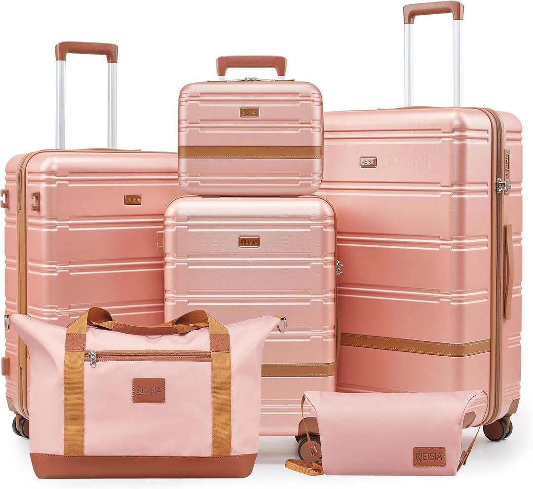 NEISIA Luggage Sets, Suitcase with Spinner Wheels, PC+ABS Hardshell Travel Luggage Set with TSA Locks,Lightweight Rolling Luggage，Carry on suitcase with YKK Zippers, 6 piece sets （14/20/24/28/DB/TB)
