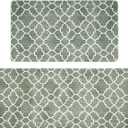 FRESHMINT Kitchen Mat Set of 2, Anti-Fatigue Cushioned Kitchen Mats for Floor, Waterproof Non Slip Comfort Standing Mat, Boho Kitchen Rug for Kitchen Decor, Sink, Office, 17"x30"+17"x47", Sage Green