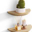 QsQueen Solid Wood Half Round Floating Wall Shelves | Elegant Floating Shelves, Elevate Your Space. Perfect for Living Rooms, Bathrooms, Bedrooms, Offices, Children's Rooms (8.27inch, Light Brown)