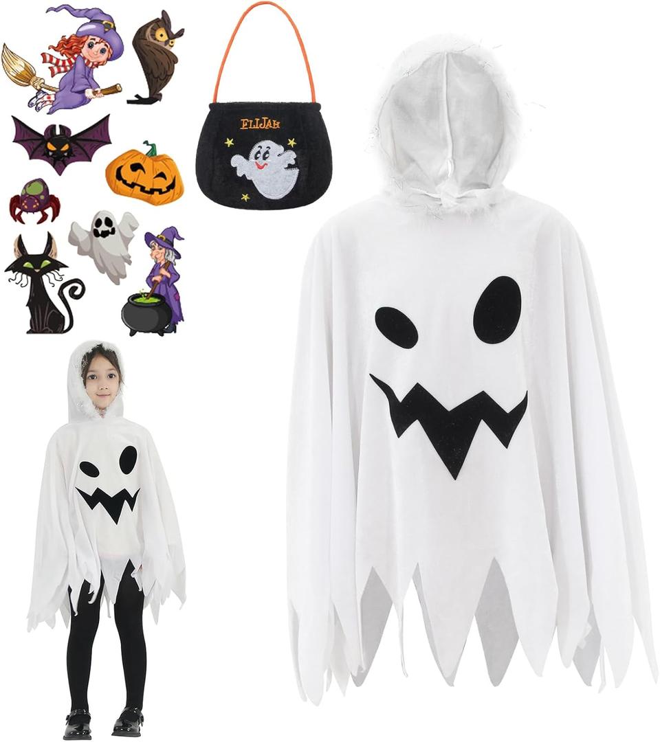 Cute Girls Halloween Ghost Elf Costume Hooded Cape Cloaks Party Trick or Treat Dress Up,