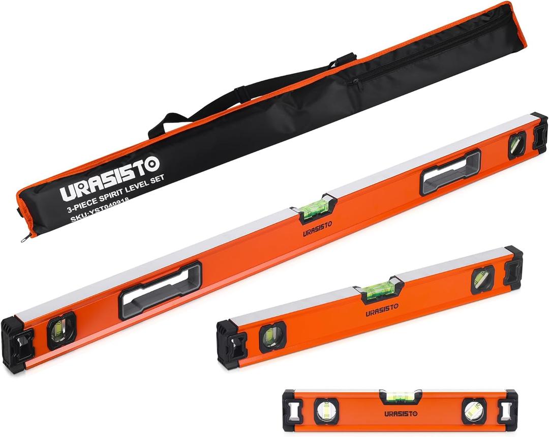 URASISTO 3-Piece Spirit Level Set, 12", 20", 40" Level Set with Magnetic Torpedo Level, 45/90/180Bubbles Measuring, Aluminium Alloy Levels with Carrying Bag