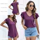 3 x T&Twenties Womens Summer Tops Ruffle Short Sleeve Tunic Tops V Neck Loose Fit Flowy T-Shirts (Purple, L)