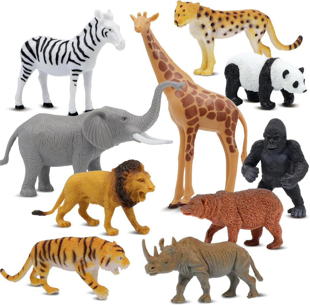 Safari Animal Figurines Set for Kids, 10 Piece Realistic Wild Zoo Animals Collection with Elephant, Lion, Tiger, Giraffe, Educational Toys for Toddlers Boys Girls