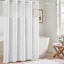 River Dream White No Hook Fabric Shower Curtain or Liner with Sheer Window, No Liner Included or Needed, Water Repellent, Machine Washable, 71" Wx74"L
