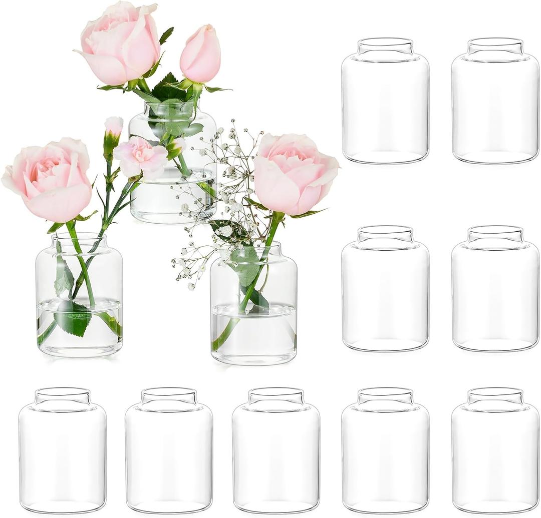 Hewory Small Bud Vases Set of 12: Clear Glass Vases for Flowers - Modern Bud Vase Bulk for Wedding Centerpieces Baby Shower Parties Rehearsal Dinner Table Decorations