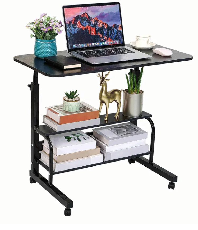 Home Office Study Desk Corner Table for Small Space Rolling Mobile Computer Portable Table for Bedrooms Adjustable Desks Writing Desk with Storage Gaming Size 31.5x15.7 Inch Pure Black