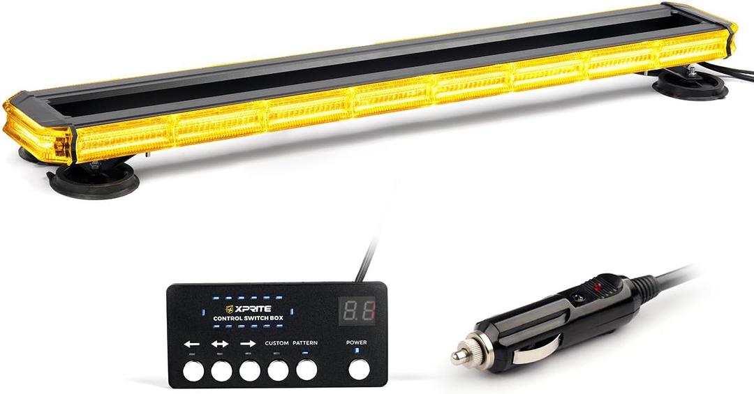 Xprite 34 inch 270 LED Rooftop Emergency Strobe Light Bar Heavy-Duty Flashing Warning Lights w/Adjustable Mounting Brackets, for Construction Vehicles Towing Work Trucks Plows Pickup - Amber