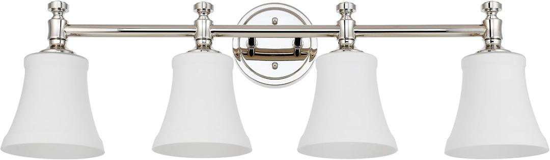 Polsihed Nickel Bathroom Vanity Light Fixtures, Traditional 4 Lights Wall Sconce Lighting with Large Opal Glass Shade, Porch Wall Mount Light Fixture for Bathroom, Mirror Cabinets Hallway Stairs