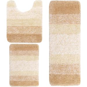Arotive Microfiber Bathroom Rugs 3 Pieces, Bath Rug Size 24x16, 47x17 and Toilet Rugs Size 24x20 in Beige, 3 Item Bundle