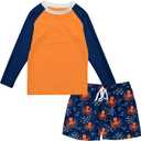 Boys Long Sleeve Rash Guard Swimsuit Kids 2-Pieces Bathing Suits Set (10-12 Years, Orange Blue)