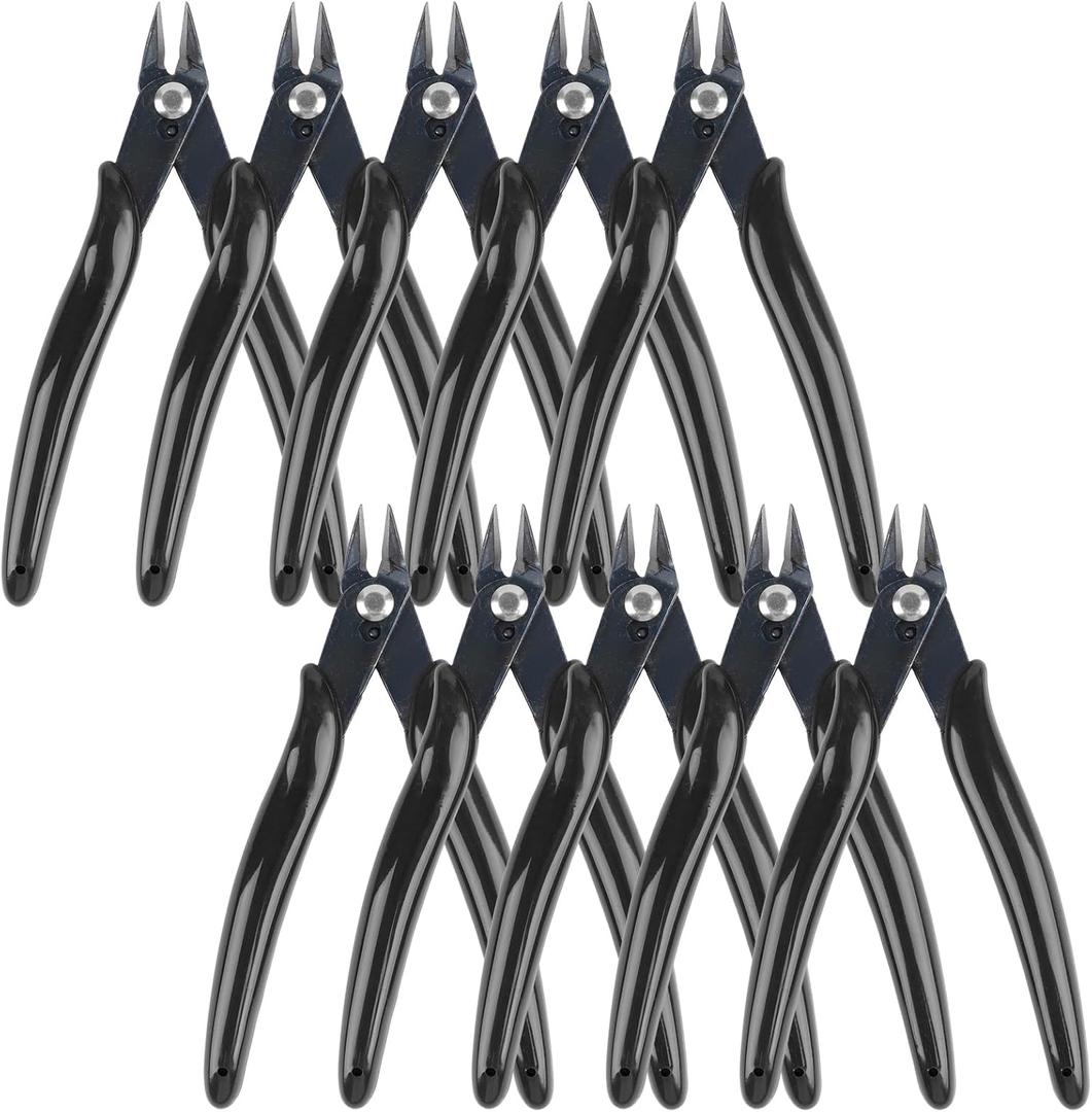 10 Pack Micro Wire Cutters, 5 Inches Flush Cutters Pliers, Diagonal Side Cutters Nippers, Zip Tie Sprue Cutter for Electronics, Plastic Models, Jewelry (Black)