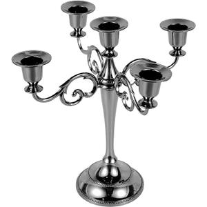 5-Candle Metal Candelabra Candlestick Holders, 5 Arms Candle Holder, Pillar Candle Holder 5 Arms, Vintage Metal Candelabra, Vintage Candle Sticks Holder Decor (Silver)