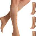 Yilamy 3 Pairs Toeless Compression Socks Sheer Knee High Open Toe Trouser Socks 8-10 mmHg Stockings for Women (Beige, M)