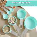 Measuring Cups and Spoons Set, 8-Piece Plastic Measure Cups, Kitchen Cooking Baking Tools, Nesting Design with Stainless Steel Handles for Liquid, Dry Ingredients (Green)