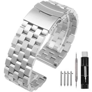 Kai Tian Brushed Stainless Steel Watch Band Strap 18mm/20mm/22mm/24mm/26mm Metal Replacement Bracelet with Double-Lock Deployment Clasp For Men Women Black/Silver/Two Tone IP Black Kai Tian Brushed Stainless Steel Watch Band Strap 18mm/20mm/22mm/24mm/26mm Metal Replacement Bracelet with Double-Lock Deployment Clasp For Men Women Black/Silver/Two Tone IP Black