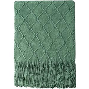 BOURINA Green Throw Blanket 60x80 Inches Throw Textured Solid Soft Sofa Throw Couch Knitted Decorative Blanket